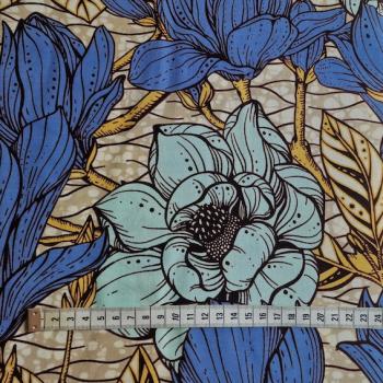 Preview: Afrikanischer Wax Print Stoff Baumwolle BLUE FLOWERS